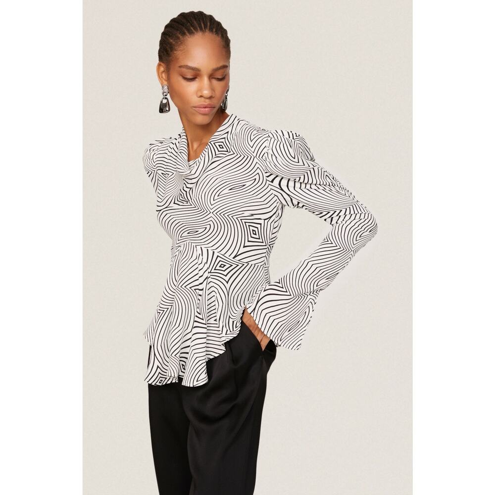 De La Vali Black White Trippy Bluemoon Top Blouse sz UK 10 US 6